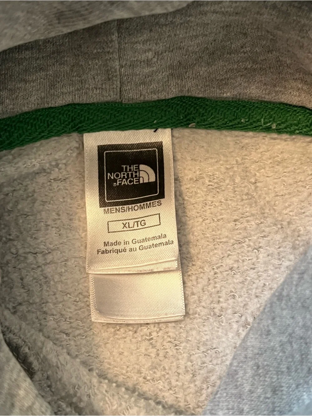 Mens XL North Face Grey Hoodie Sweatshirt with Green Trim
